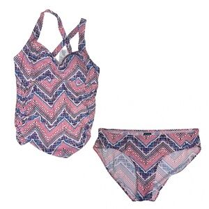 Motherhood Maternity beach Bump Pink and Blue 2pc tankini summer vacation M
